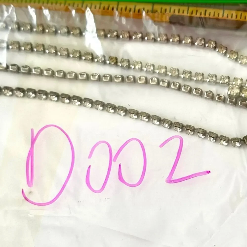Vintage 1950s Silver Metal White Crystal Rhinestone Choker Bib Necklace Set 2